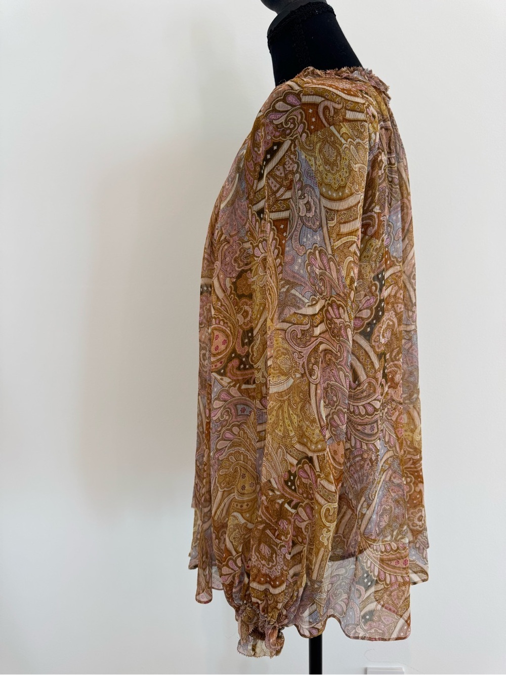 NWOT Zimmermann AU 1/ US Small Paisley Lace-Up Ruffle Blouse in Gold and blues - Picture 10 of 15